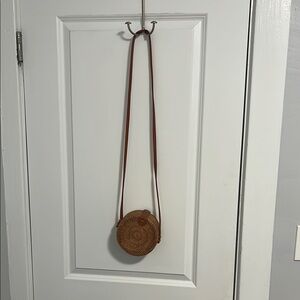 Round Woven Tan Crossbody Bag